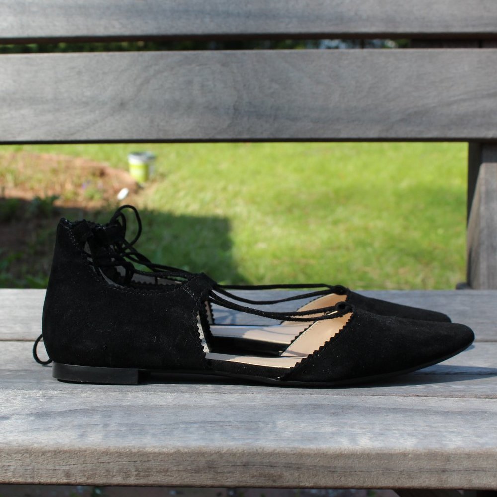 Jessica Simpson Black Suede Lace Up Flats NWOT - Picture 3 of 5
